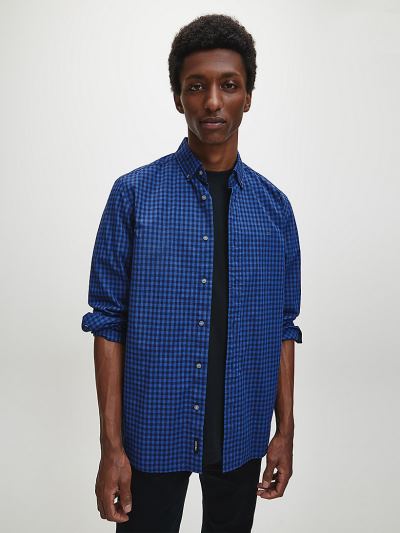 Calvin Klein Ruhák HU925503 | Calvin Klein Sustainable Cotton Blend Check Férfi Ing Kék